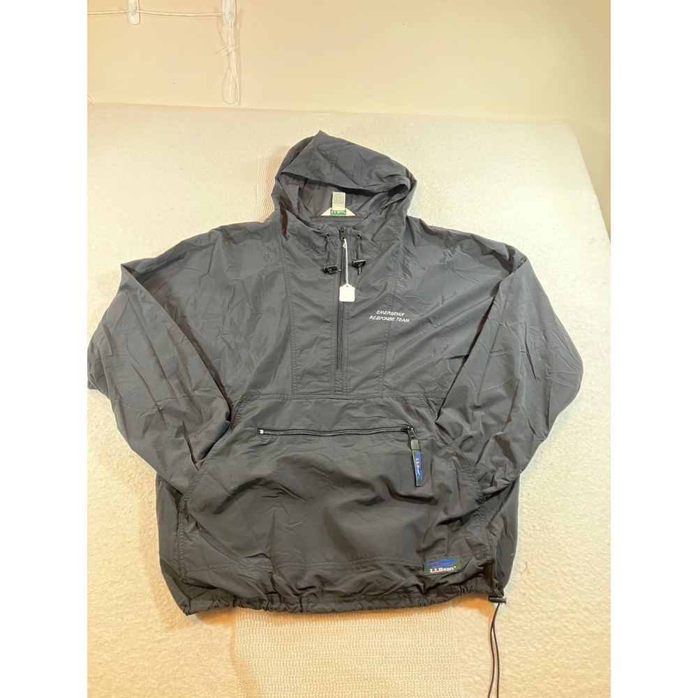 LL Bean Anorak Windbreaker Jacket Mens Large Black Emergency Response Team OT446